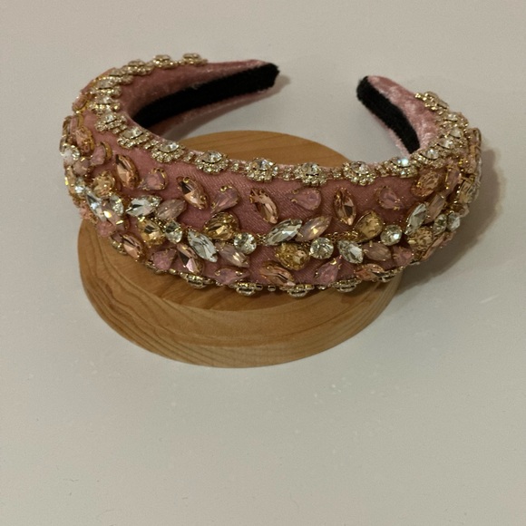 Light Pink Rhinestone Velvet Headband - Picture 6 of 9